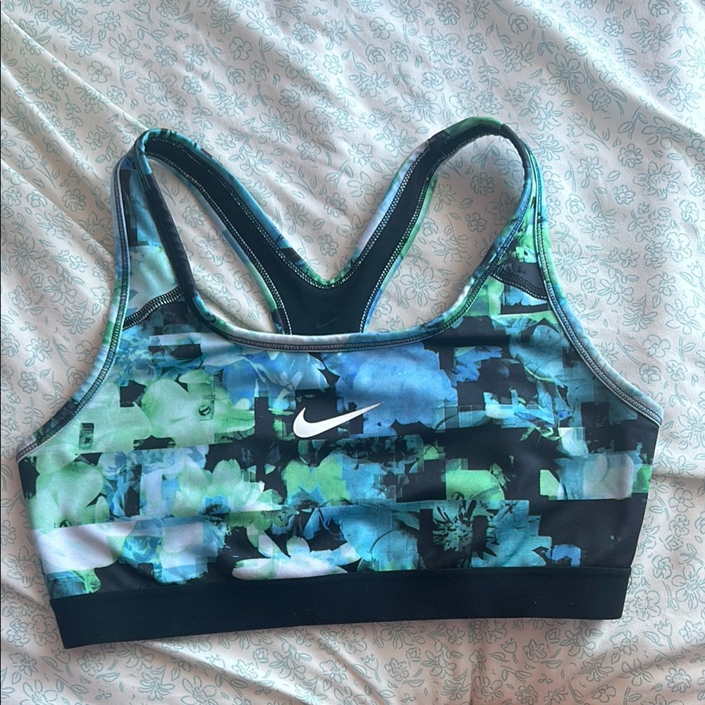 Nike Blue and Black Sports Bra with Racerback Design